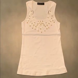 INC White Rhinestone Embroidered Petite Tank Top